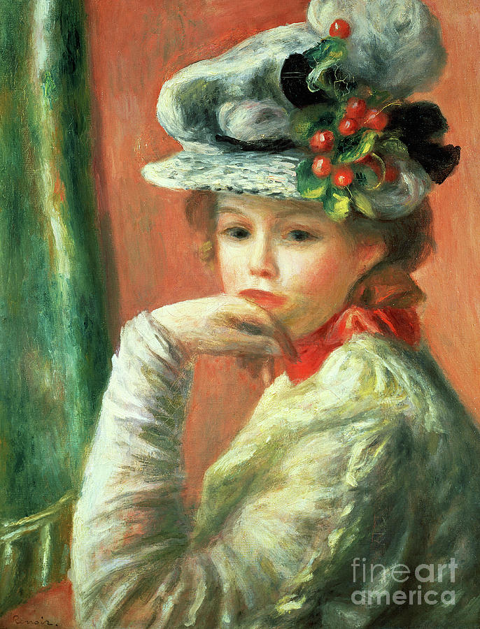 Young Girl in a White Hat by Renoir Painting by Pierre Auguste Renoir