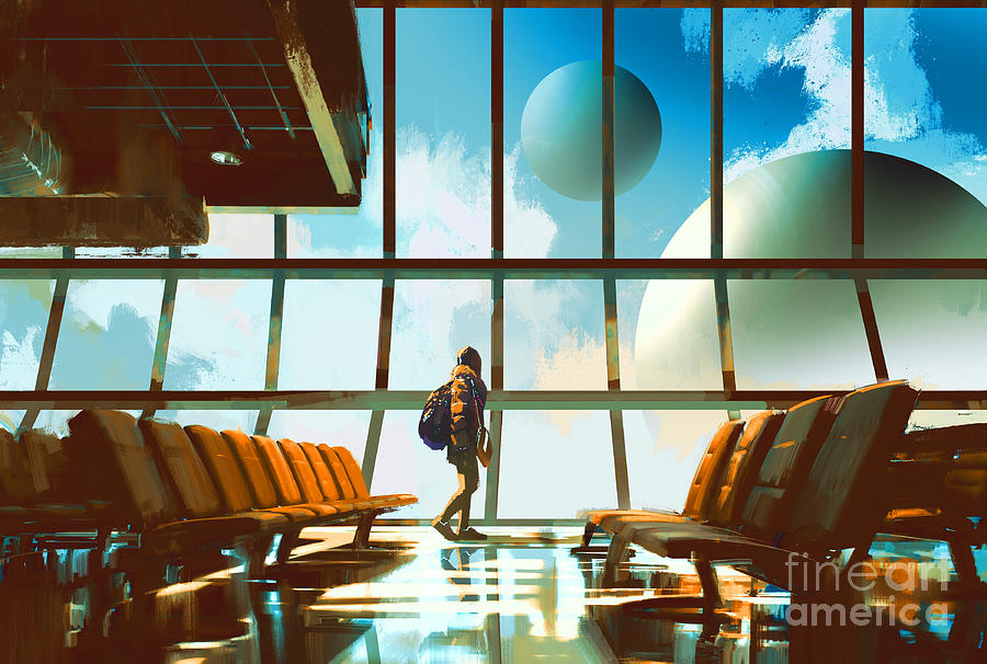 Fiction Digital Art - Young Girl Walking In Airport Looking by Tithi Luadthong Fiction Digital Art - Young Girl Walking In Airport Looking by Tithi Luadthong