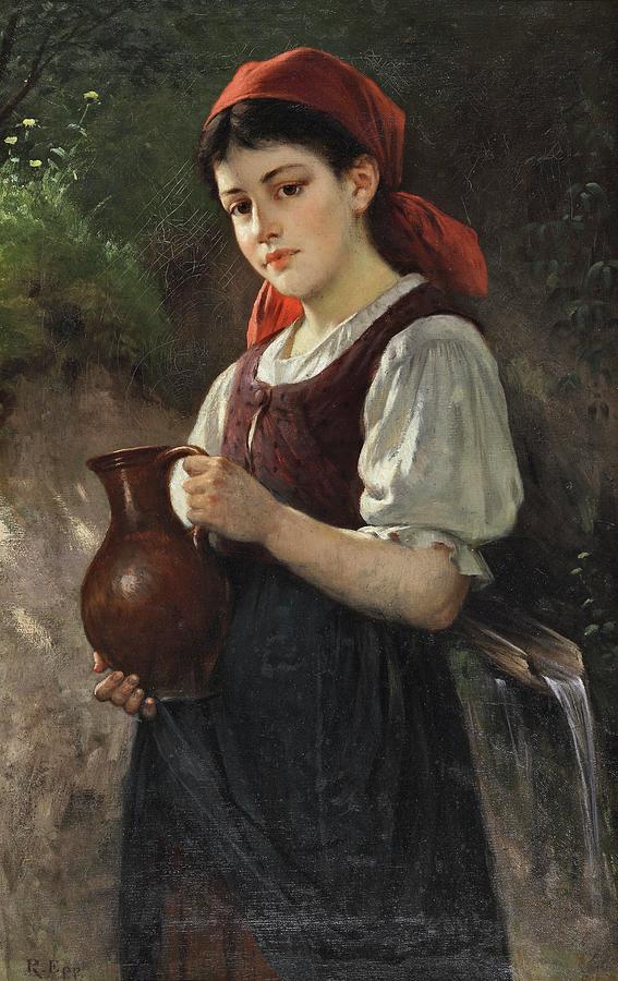 Young Girl with a Clay Jug Painting by Rudolf Epp - Fine Art America