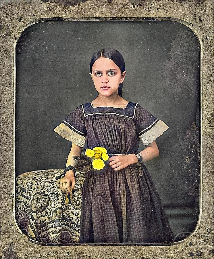 Young Girl With Braids Pretty Eyes Flowers 1 6 Plate Daguerreotype