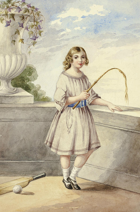 Young Girl with Crop and Cricket Bat Drawing by Elizabeth Murray