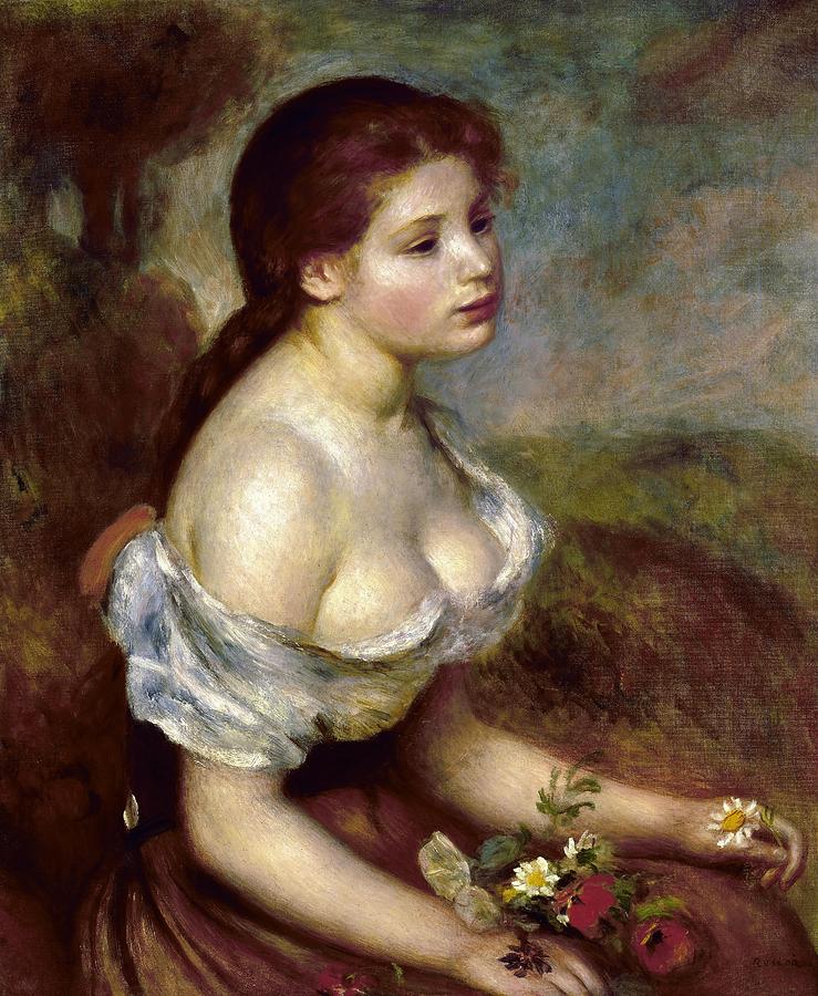 Young Girl with Daisies, 1889, Oil on canvas. Painting by Pierre Auguste Renoir -1841-1919-