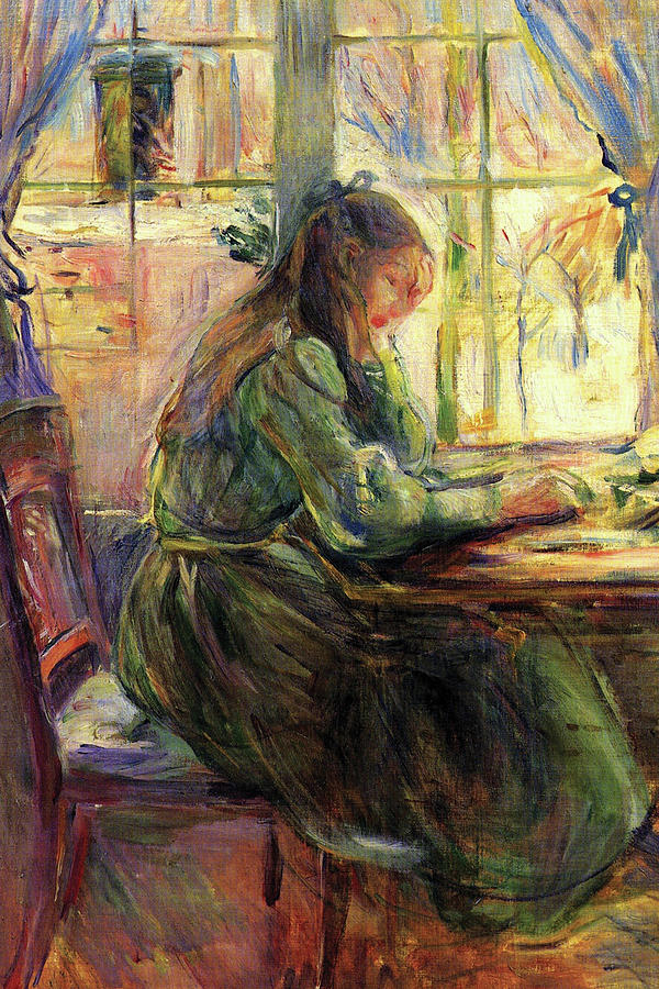 Young girl writing Painting by Berthe Morisot