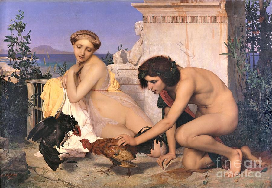 Young Greeks And Cockfight Painting