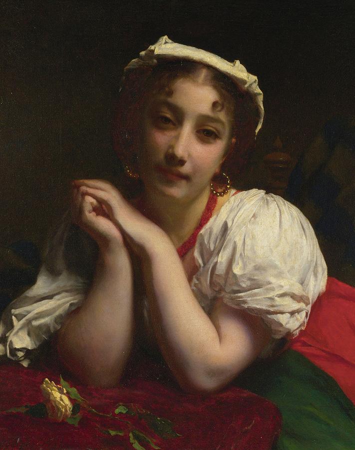 Portrait Painting - Young Italian Woman by Etienne Adolphe Piot