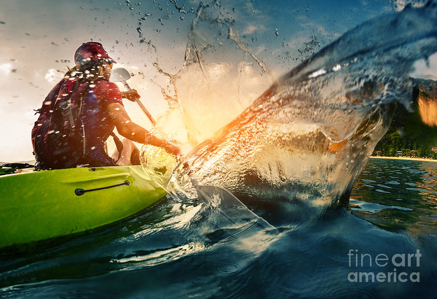 Drop Photograph - Young Lady Paddling Hard The Kayak by Dudarev Mikhail Drop Photograph - Young Lady Paddling Hard The Kayak by Dudarev Mikhail