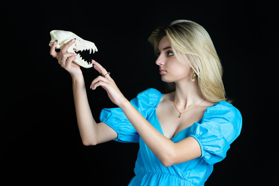 Skull Photograph - Young Lady With A Skull by Maksim Sokolov