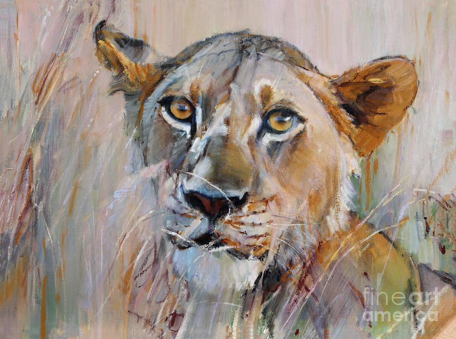Young Lion In The Grass Painting by Mark Adlington