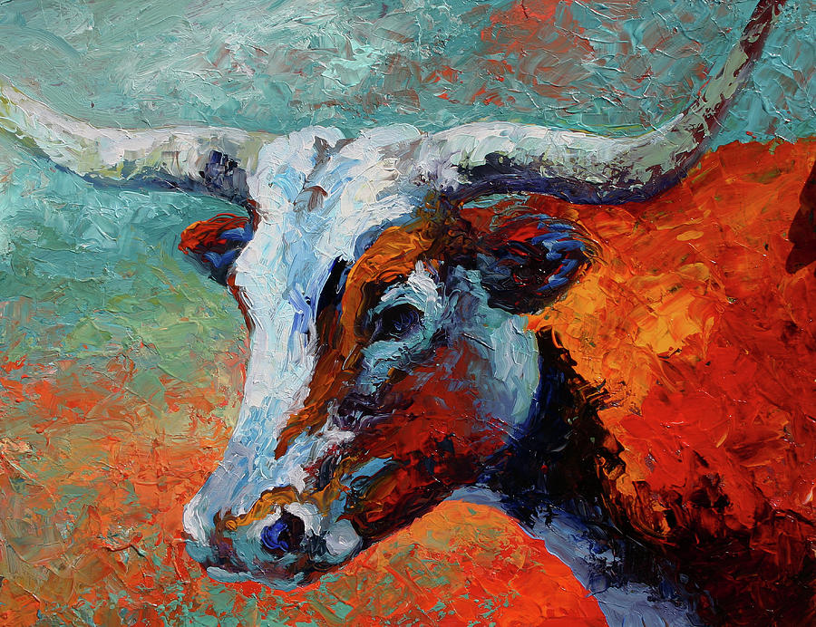 Cow Painting - Young Longhorn by Marion Rose