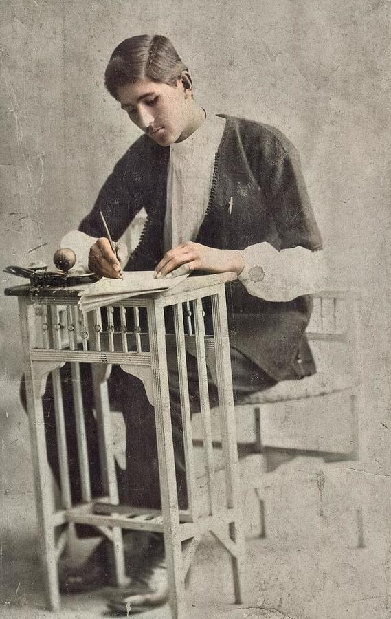 Young Man Nice Dressed Wrote Letter Vintage 1910 Colorized By Ahmet Asar Painting