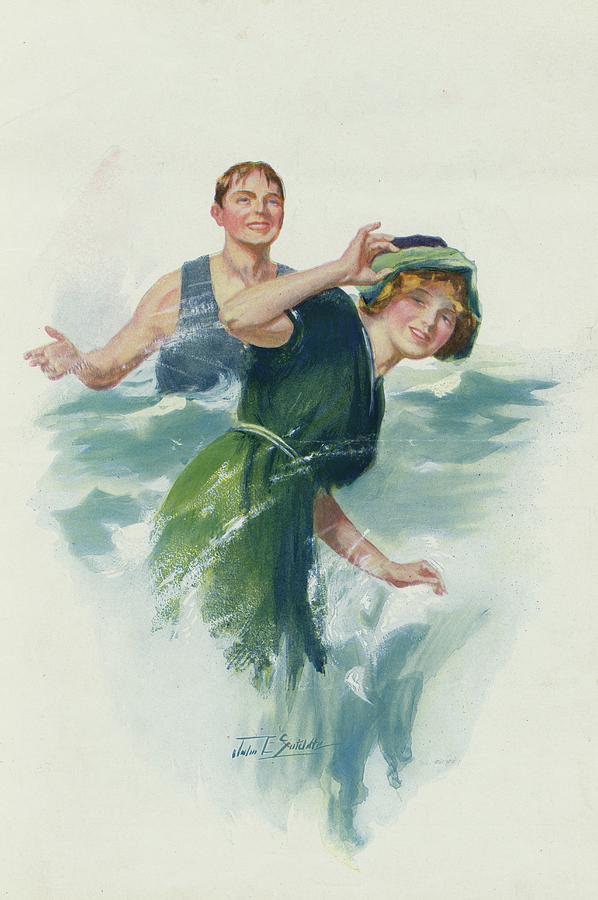 Young Man Splashing A Young Woman With Water At The Beach Painting by John E. Sutcliffe Young Man Splashing A Young Woman With Water At The Beach Painting by John E. Sutcliffe