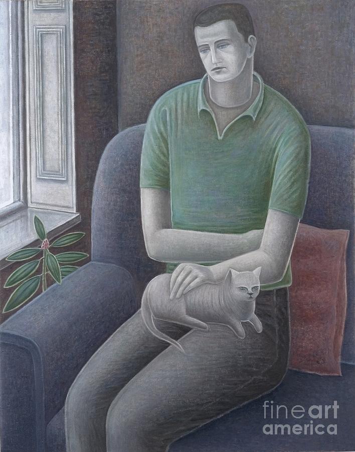 Young Man With Cat, 2008 Painting by Ruth Addinall