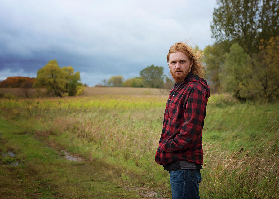 Fall Photograph - Young Man With Long Red Hair And Beard Outside In The Country by Cavan Images