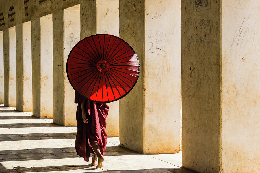 Young Monk Walking To Temple Photograph by Ann Moore