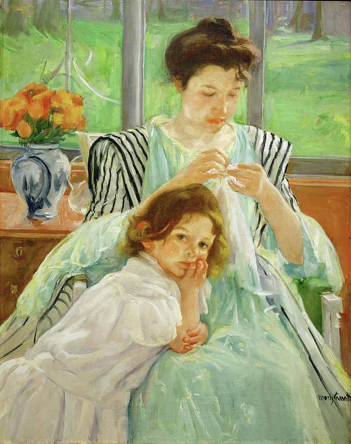 Young mother sewing, 1901 Canvas,92,4 x 73,7 cm. Painting by Mary Cassatt -1844-1926-