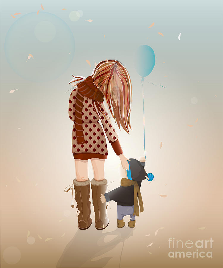 Love Digital Art - Young Mother With A Child Walking by Popmarleo Love Digital Art - Young Mother With A Child Walking by Popmarleo