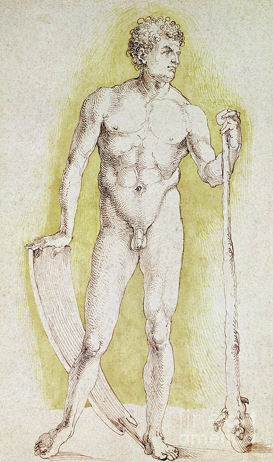 Young Nude Man Drawing by Albrecht Durer
