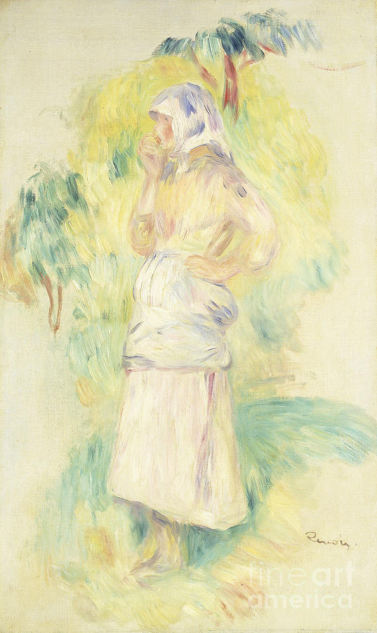 Young Peasant Eating An Apple; Jeune Paysanne Mangeant Une Pomme, C.1894 Painting by Pierre Auguste Renoir