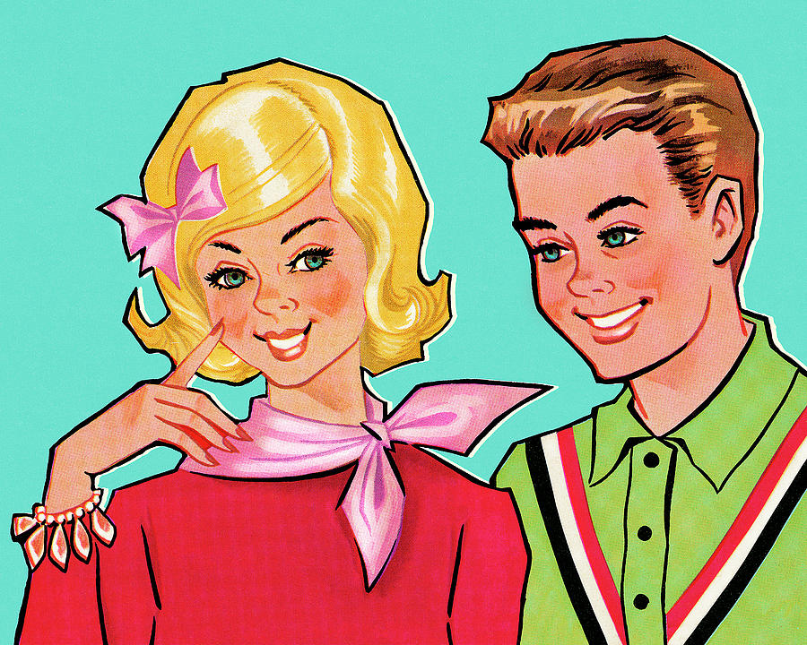 Vintage Drawing - Young Smiling Couple by CSA Images