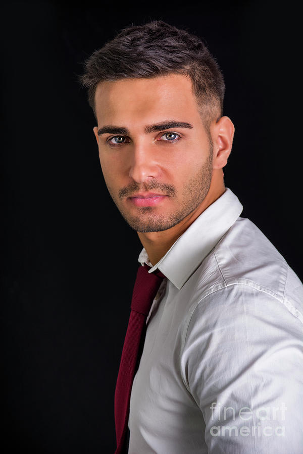 Young smiling man in white shirt and red tie by Stefano C