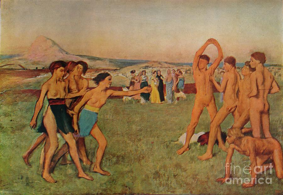 Young Spartans Exercising, C1860, 1932 Drawing by Print Collector
