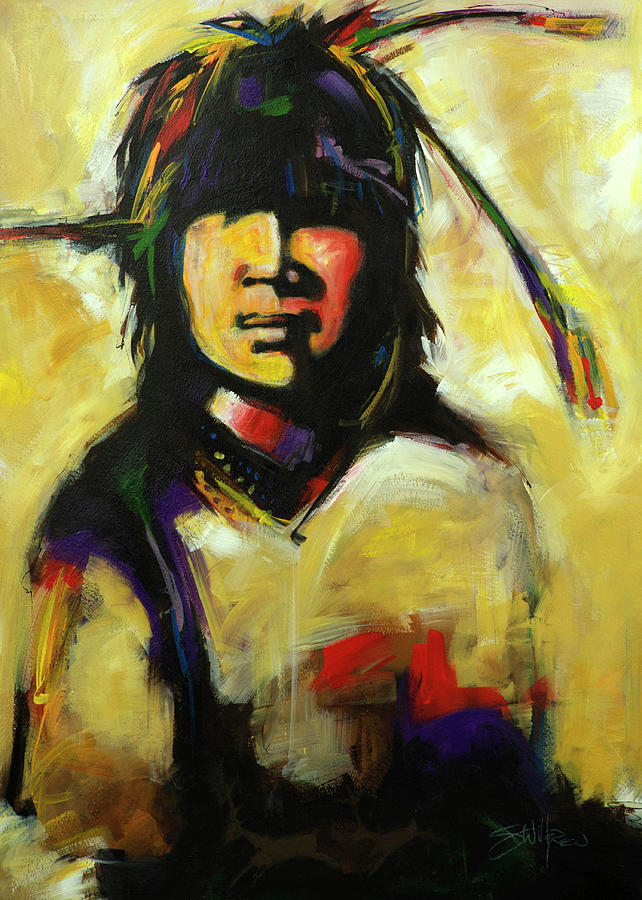 Feather Painting - Young Warrior by Steve Willgren