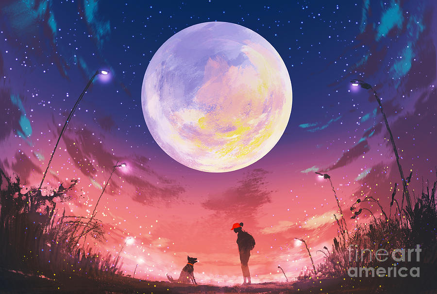 Friendship Digital Art - Young Woman And Dog At Beautiful Night by Tithi Luadthong Friendship Digital Art - Young Woman And Dog At Beautiful Night by Tithi Luadthong
