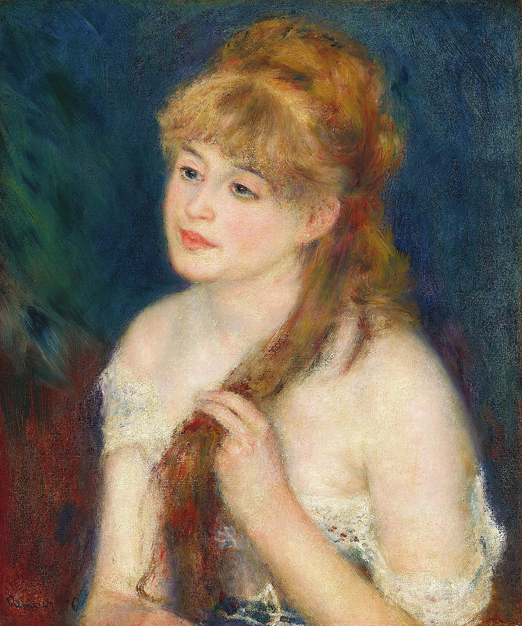 Paris Painting - Young Woman Braiding Her Hair - Digital Remastered Edition by Pierre-Auguste Renoir