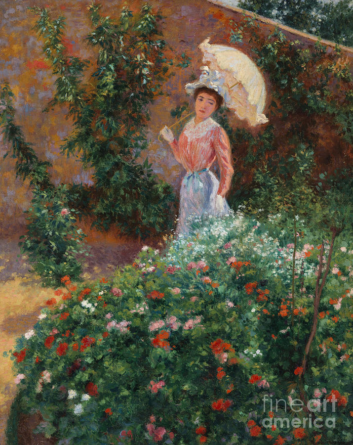 Young Woman In A Garden Drawing by Heritage Images