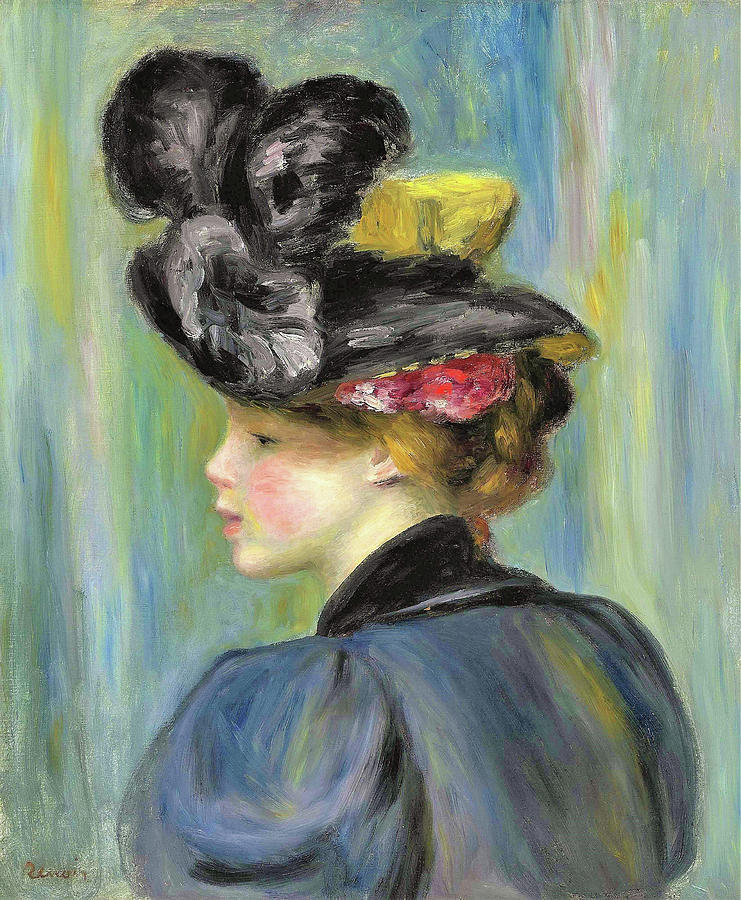 Paris Painting - Young woman in black hat - Digital Remastered Edition by Pierre-Auguste Renoir