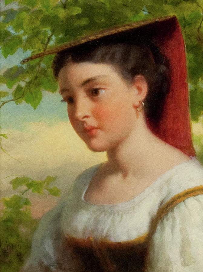 Young Woman In Traditional Italian Dress Painting