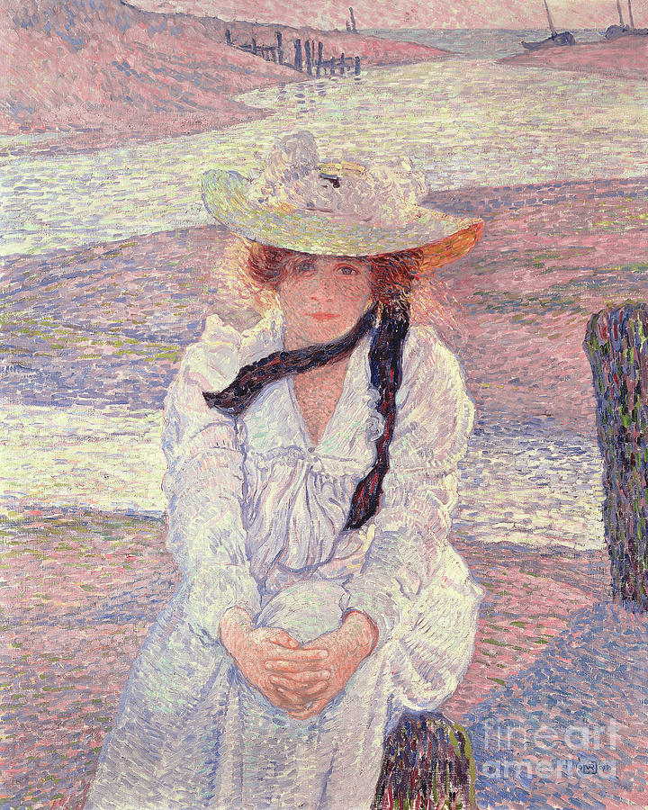 Young Woman on the Banks of the Greve River, 1901 Painting by Theo van Rysselberghe