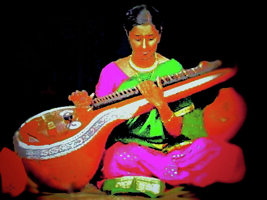 Young Woman Playing a Veena Digital Art by Cliff Wilson