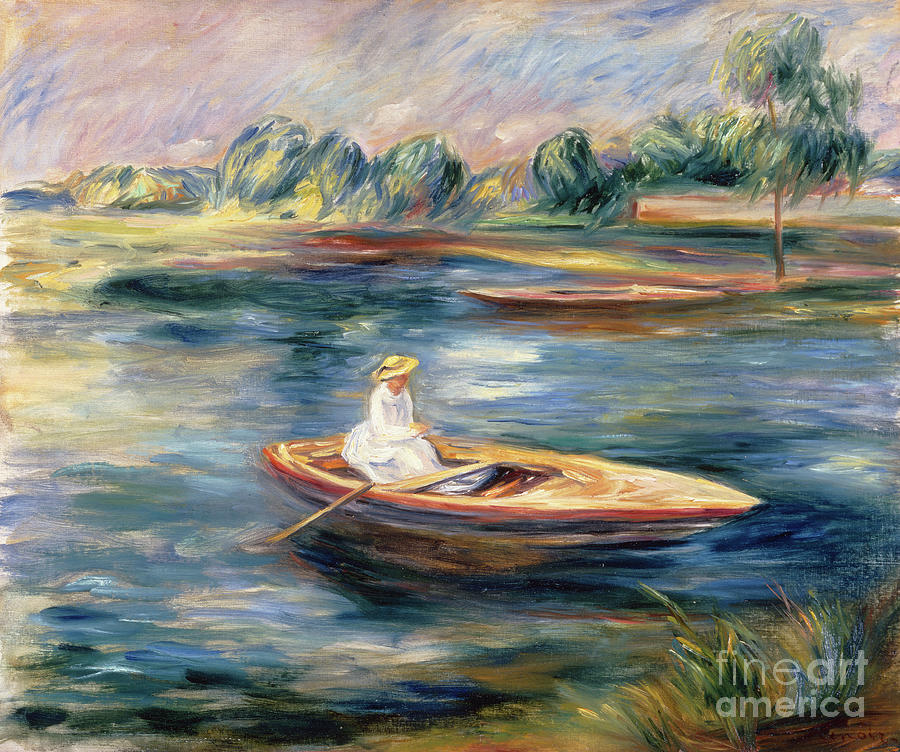 Young Woman Seated In A Rowboat By Renoir Painting by Pierre Auguste Renoir