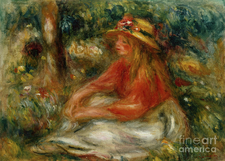 Young Woman Seated On The Grass By Renoir Painting by Pierre Auguste Renoir