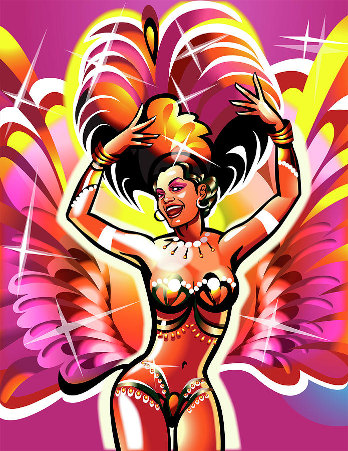 Young Woman Wearing Carnival Costume Digital Art by New Vision Technologies Inc