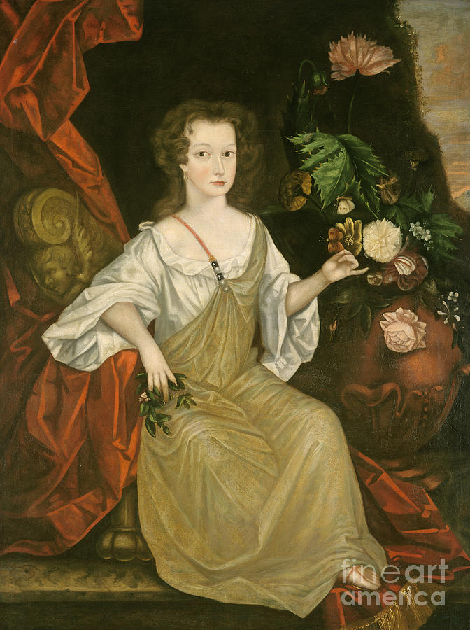 Young Woman With A Butterfly, C.1710 Painting by American School