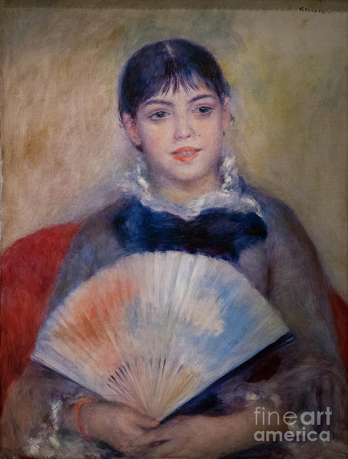 Young Woman With A Fan, 1880 Painting by Pierre Auguste Renoir