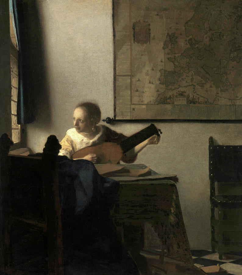 Jan Vermeer Painting - Young Woman With A Lute, 1663 by Jan Vermeer Jan Vermeer Painting - Young Woman With A Lute, 1663 by Jan Vermeer
