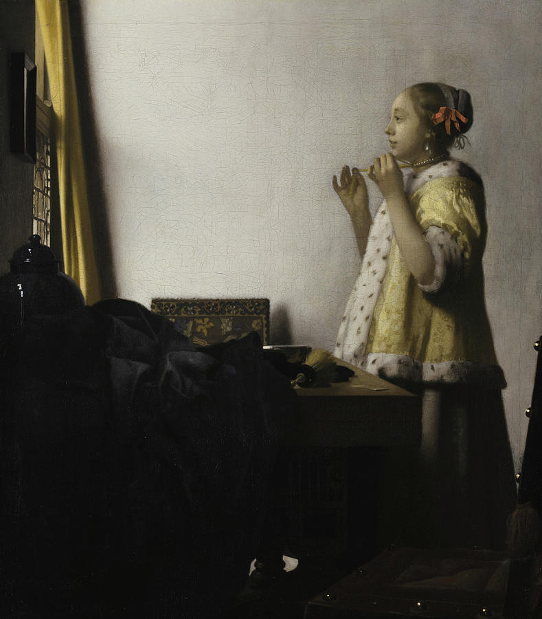 Johannes Vermeer Painting - Young Woman With A Pearl Necklace, 1662 by Johannes Vermeer Johannes Vermeer Painting - Young Woman With A Pearl Necklace, 1662 by Johannes Vermeer