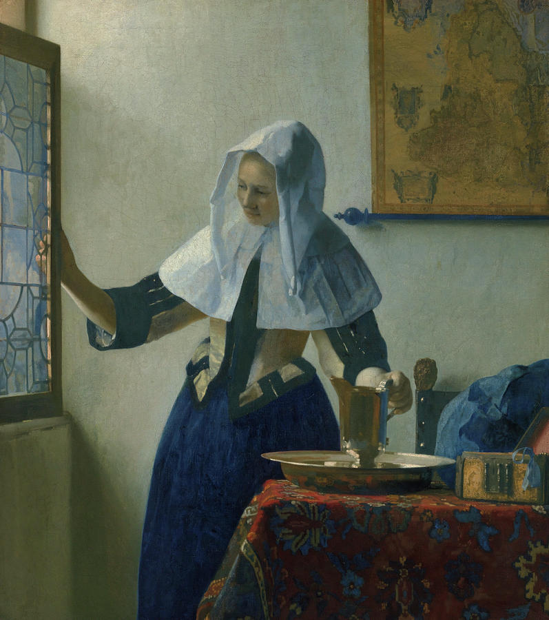 Young Woman with a Water Pitcher. Painting by Jan Vermeer -1632-1675-