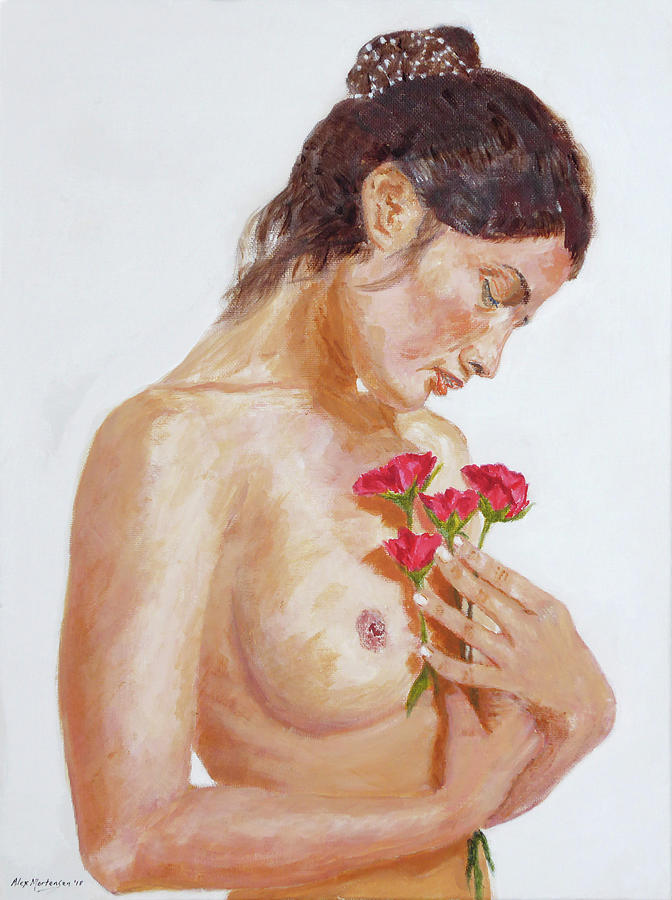 Young Woman with Flowers Painting by Alex Mortensen