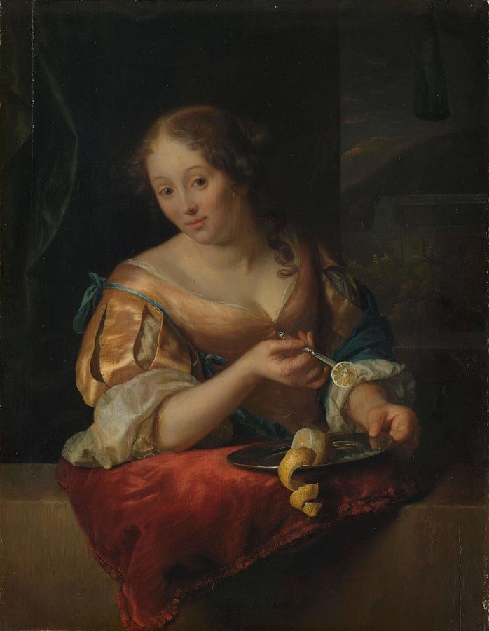 Young Woman with Lemon. Painting by Godfried Schalcken Young Woman with Lemon. Painting by Godfried Schalcken