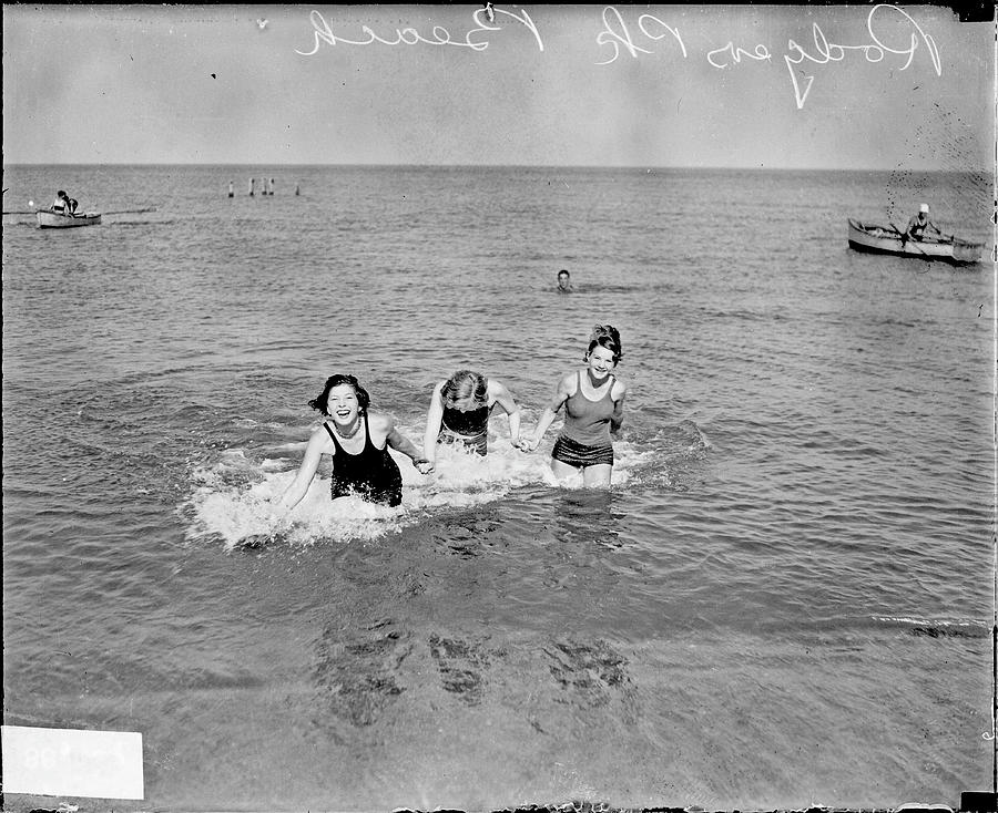 Young Women In Lake Michigan At Rogers Photograph by Chicago History Museum