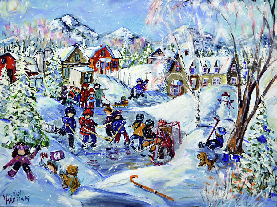 Winter Painting - Your Turn To Play Goalie by Katerina Mertikas