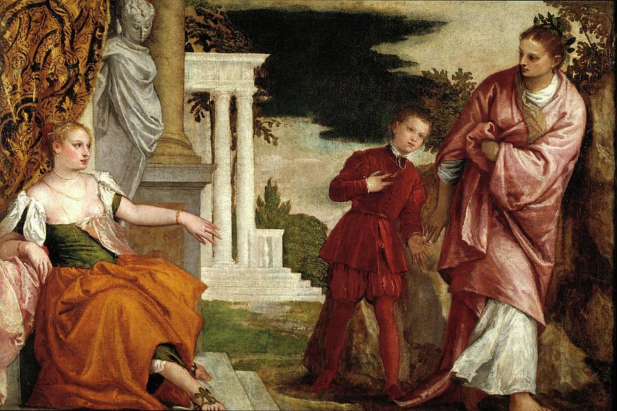 Youth between Vice and Virtue, ca. 1581, Italian School, Oil on canvas, 102 c... Painting by Paolo Veronese -1528-1588-