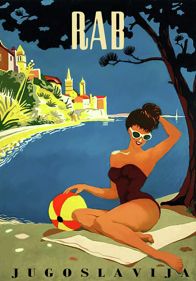 Yugoslavia, Rab Isle, Adriatic sea, Croatia, young woman on the coast Painting by Long Shot