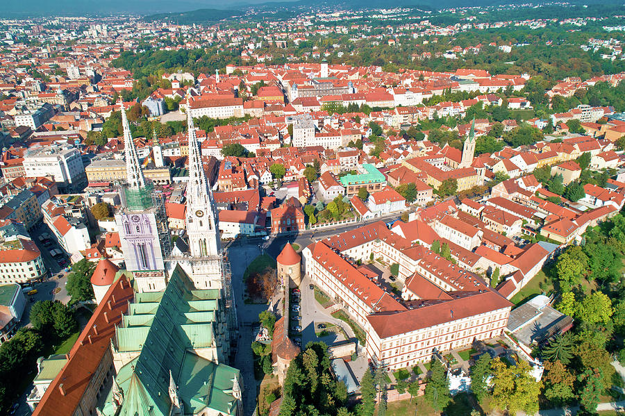 Zagreb cathedral and city center aerial view Photograph by Brch Photography