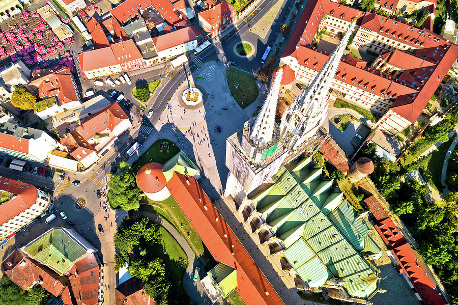 Zagreb cathedral and Dolac marketplace aerial view Photograph by Brch Photography