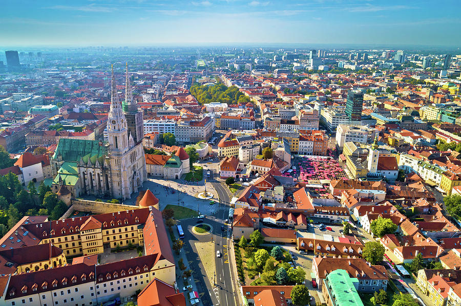 Zagreb cathedral and historic city center aerial view Photograph by Brch Photography